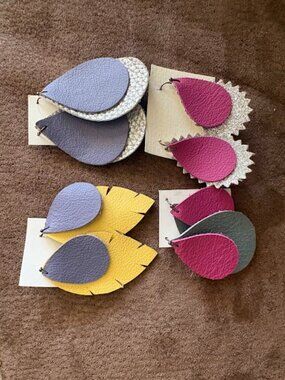 Lot of 4 Handmade Leather Earrings - Great Gift - Unique - Beautiful